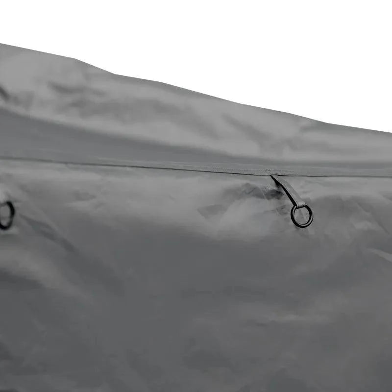Entrance detail of OrthFrame awning annex with heavy-duty zippers and mesh