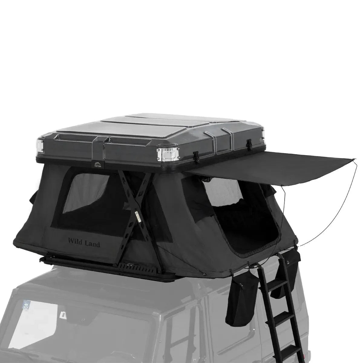 Wild Land Skyera - Black Automatic Hard Shell Roof Top Tent Fully Deployed
