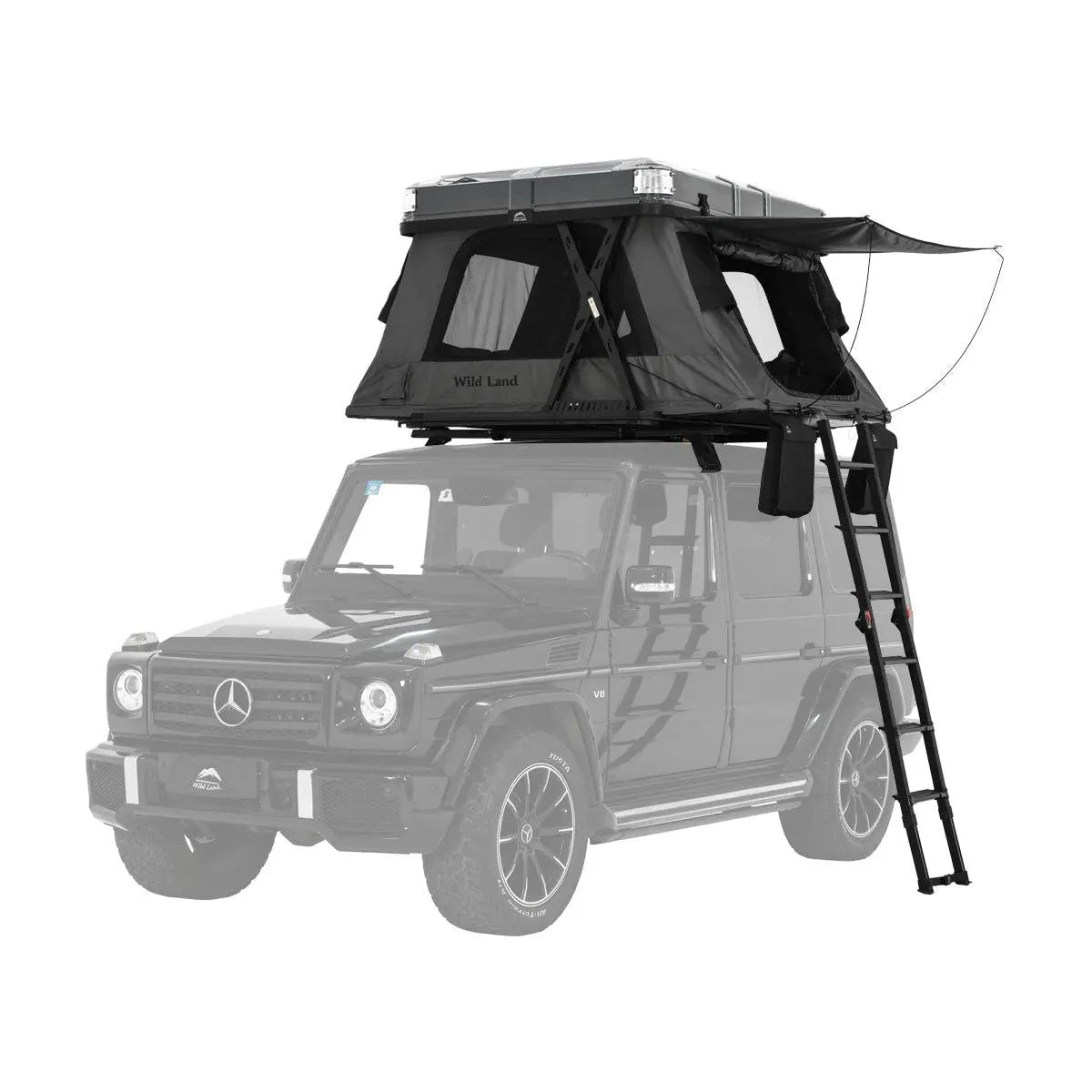 Wild Land Skyera - Black Automatic Hard Shell Roof Top Tent Fully Deployed