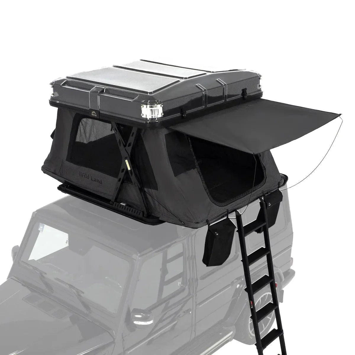 Wild Land Skyera - Black Automatic Hard Shell Roof Top Tent Fully Deployed